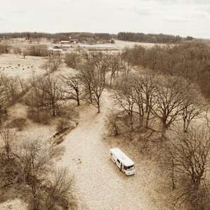 An aerial view of the campsite. You can see the farm off in the distance!