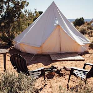 Sites are equipped with chairs, table and fire pit