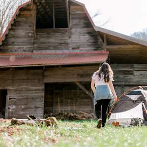 The ideal place to pitch a tent - barn to the left and a creek just feet to the right.