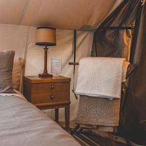 Lights and electricity run all throughout the tent and area so there is plenty of power for your glamping needs.