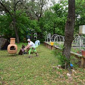 Camping next to the tomato garden.