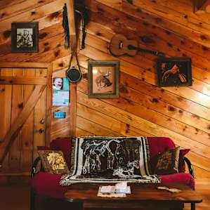 The view when you walk in! You'll be impressed with how well decorated the cabin is.