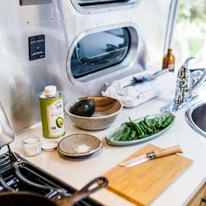 We brought all our own cooking supplies to use in the trailer.