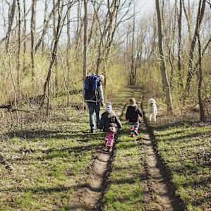 The wooded trails took us to the Kankakee River and back around to the grassy air strip, which we followed back to the lodge. The property was peaceful and secluded and there was plenty of room for all of us to run and explore (even our dog!).