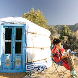 people mountain yurt