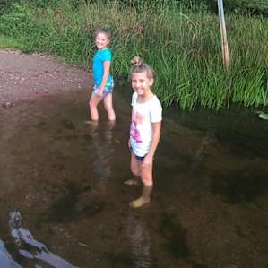 Trying to catch fish with their hands