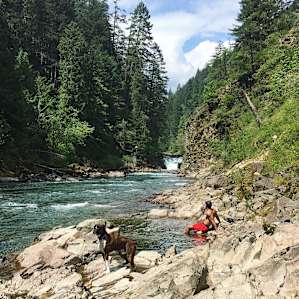 The chilly Wind River still felt refreshing on a warm hiking day.