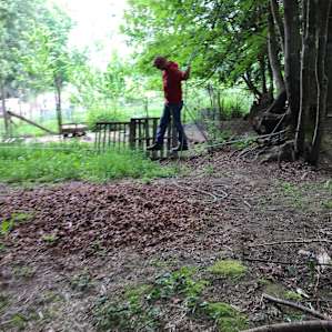 Trying to stay up on the slack line was challenging even with the help of t