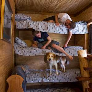Tiny cabin slumber party! Who brought the mani-pedi kit?