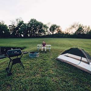tent people picnic table