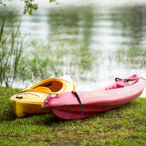 Part of the host's impressive fleet of kayaks.