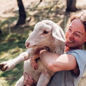 Our host Carrie and one of her sheep
