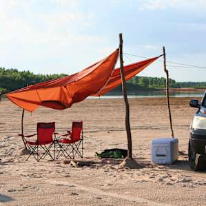 It was a hot weekend, so we made a shade to sit under if needed.