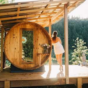Oh my gosh, the sauna! It's so cute and unique...even has a stain glass window. It's hard not to spend all day here.