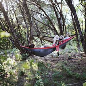 We found a great spot right next to the cabin to set up our hammocks.