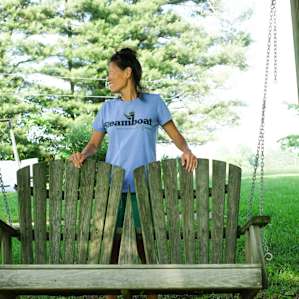 A swing perfect for two in the hosts front yard.