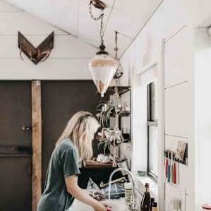 The kitchen space had a refrigerator, microwave, sink, blender, and a pour over coffee maker!