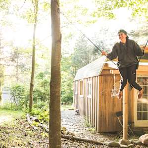 Swinging outside the artist cabin