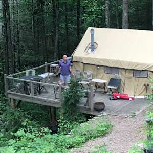 We just couldn’t believe how big the tent was .. and the lovely deck overlooking the waterfall.