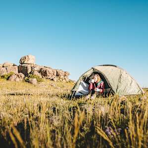 Sipping tea from the tent with a view