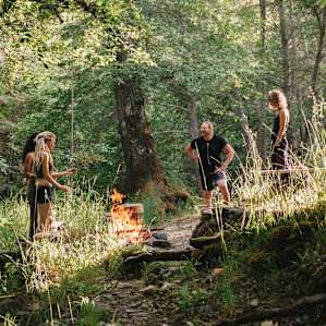 Campfire hangout by the creek.