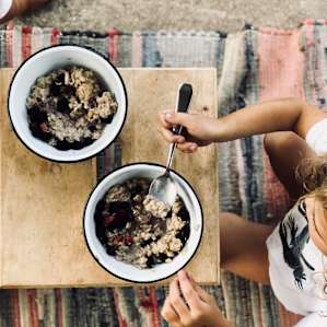 Slow morning breakfast with fresh-picked mulberries from Kristi’s tree