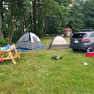 Our camp near the house, in the field (near the chicken coop) and the frog bog.