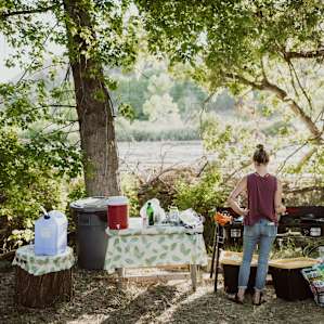 Plenty of space to cook dinner, make coffee, or just chill and listen to the creek.