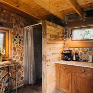 A view inside the kitchen/shower cabin.
