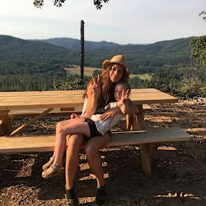 Picnic table at the campsite overlooking a beautiful valley.