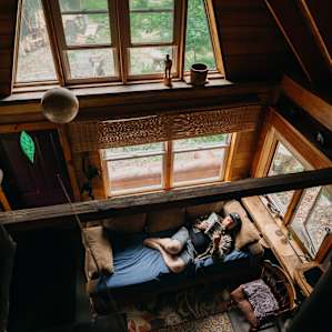 A view of the living room from the loft.