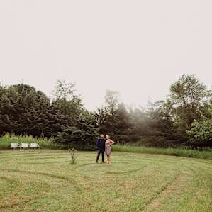 Exploring the grass labyrinth.