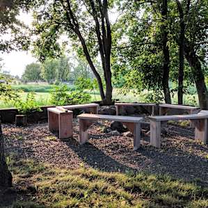 Fire pit with benches in the common area