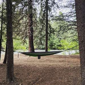 Hung our hammock in a shady spot by the river