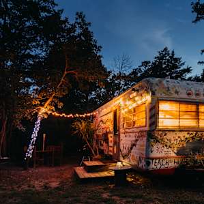 The trailer lit up at night!