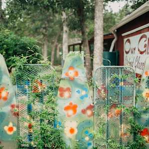 A unique ironing board wall divider separating the trailer from the rest of the property.
