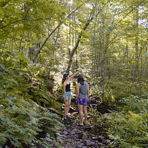 Exploring the riverbed.