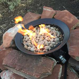 Cozy propane fire pit.