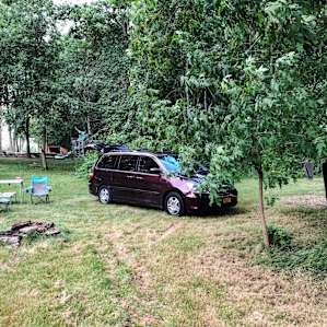 All set up at the site closer to the house near the sheep pen with fire pit.
