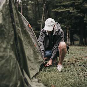Setting up the tent with some realllllly cloudy skies.
