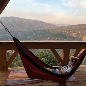 Tied our hammock up overlooking the mountains :)
