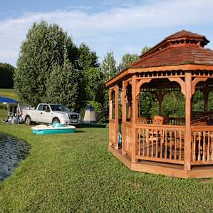 Our setup, on the edge of the water