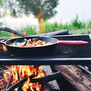 Fire ring by the pond, a grate was available at the outdoor kitchen.