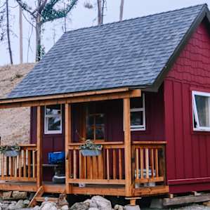 The cabin in the morning fog