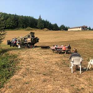 View from the bottom of the hill. Table, fire pit and chairs were all set up for us.