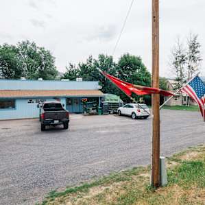 Front of the Bent Pickle, with lots of classic diner food and run by Brian, your host. The camping is around back