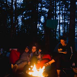 forest people campfire