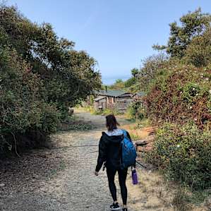 Walking out of the camping area to the kitchen.