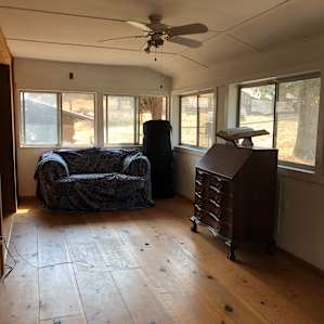 Lots of windows and beautiful wood floors