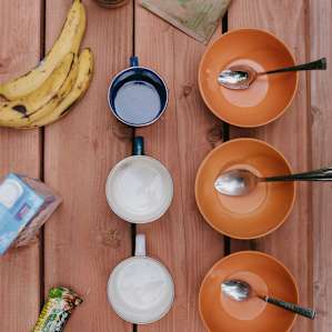 Getting all the essentials ready for breakfast.